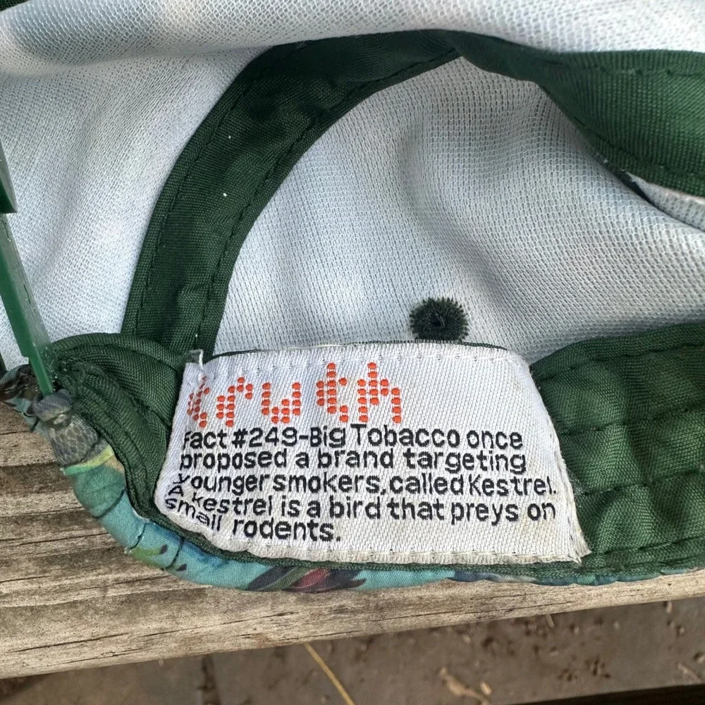 Vintage Truth Initiative Fact #249 Anti-Tobacco Kestrel Falcon Hat Teal Green